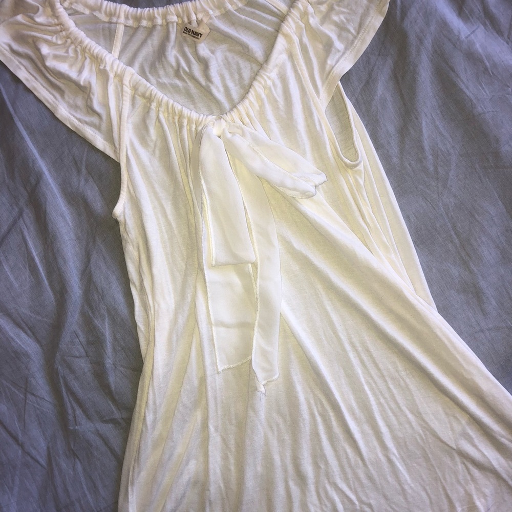 Ivory drawstring blouse w/bow - Picture 5 of 5